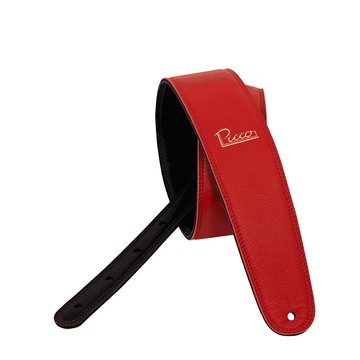 Picco 皮革手工背帶 吉他/貝斯通用 宇宙人方Q監製 台灣職人手作 2.5吋寬版 紅黑 Chili Red