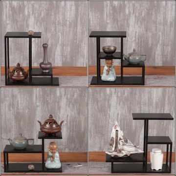 日式鐵藝茶棚小博古架收納茶具裝飾置物架紫砂茶壺多寶閣展示架子