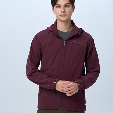 【WILDLAND荒野】男彈性環保紗抗UV山旅外套暗紅色