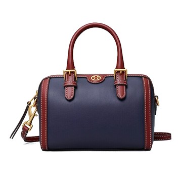 TORY BURCH - 拼接皮革撞色肩背包 (深藍)