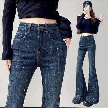 VIVILIAN水鑽大長腿韓國款提臀微喇牛仔褲