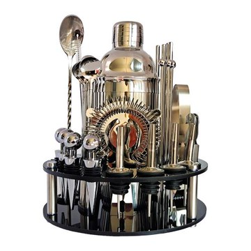 新款黑色亞克力旋轉調酒器套裝防跌落雞尾酒調酒器酒吧工具30件套