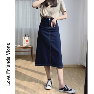 牛仔半身裙女2025年春夏新款高腰顯瘦無彈后開叉中長款休閑長裙子