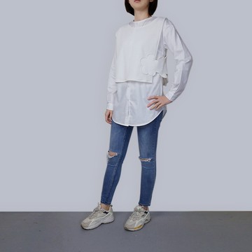 白色針織罩衫兩件式長版衫