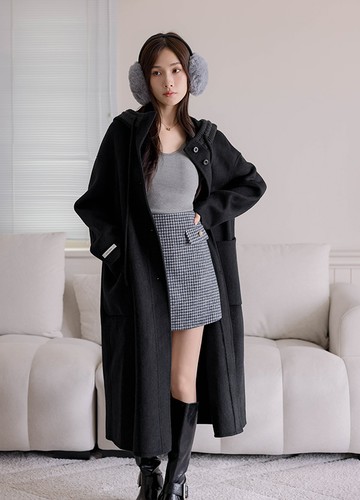 編織連帽70％羊毛大衣