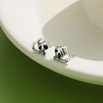 熊貓耳釘女純銀簡約氣質可愛冷淡風年新款潮顯臉小秋冬耳飾女