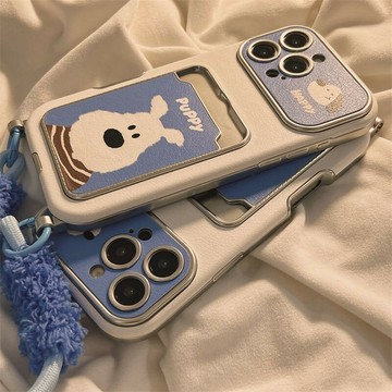 免運/公司貨 藍底狗狗蘋果17ProMax手機殼蘋果16Pro15皮紋卡包iPhone1121314軟 可開發票 全館八折 工廠現貨直銷 新品特價 HTXW01153