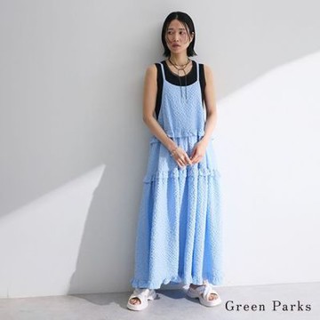 【Green Parks】泡泡紋理荷葉邊層疊吊帶洋裝