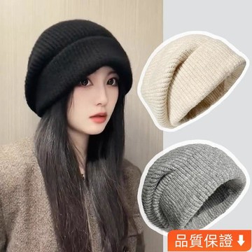 💥台灣热卖💥 大頭圍毛綫帽子女保暖護耳寬鬆大版慵懶風冷帽韓係針織堆堆帽 秋冬帽子 保暖帽子 冬天帽子 大頭圍帽子月子