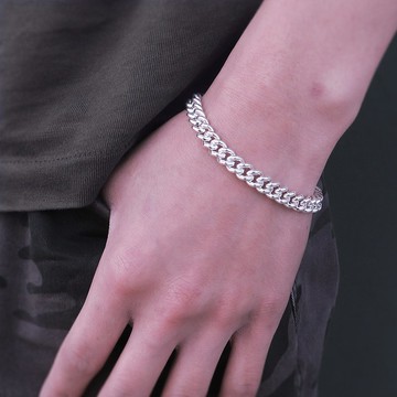 純銀可刻字 圓線繩索手鍊 寬版(7.5mm) 925純銀 男生手鍊 訂製