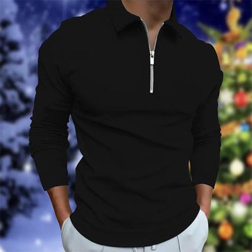 Solid casual lapel zippered Polo shirt純色休閑翻領拉鏈Polo衫