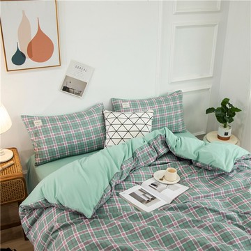 北歐ins風水洗棉床笠網紅格子床單四件套春夏床上用品被套三件套