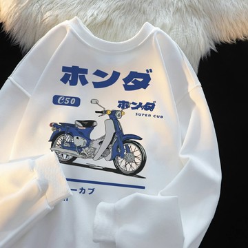優等生搭配~ 日系復古 大學t 破舊機動車印花 圓領衛衣 重磅刷毛 大學踢衛衣 女生衣服 長版棉t 寬鬆長袖 日系大學踢