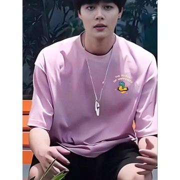 無限超越班柯淳同款淺紫色短袖T恤男女夏季美式高街情侶上衣服棉