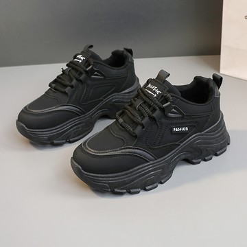 【Amoscova】(黑色) 百搭老爹鞋 厚底慢走鞋 休閒鞋 健走鞋 女鞋 鞋子(1711)