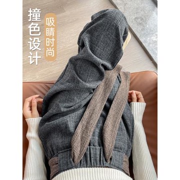 (免運)大碼顯瘦闊腿褲女2025年春季撞色綁帶垂感軟糯高個子針織糯米長褲