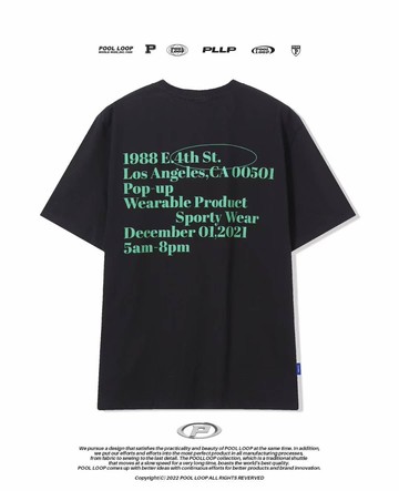 Chemistry_Boys - 韓國 MTE468 POOLLOOP 1988 E.4th St. 文字 短T (黑色)