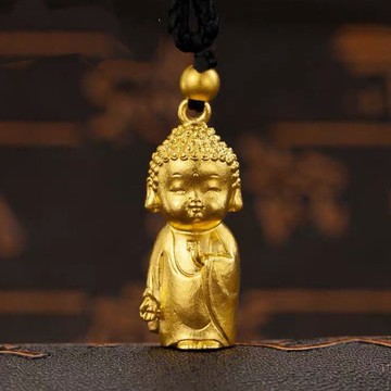 越南沙金金蟬子吊墜 黃銅鍍金佛像男女款黑繩掛墜直供一件代發