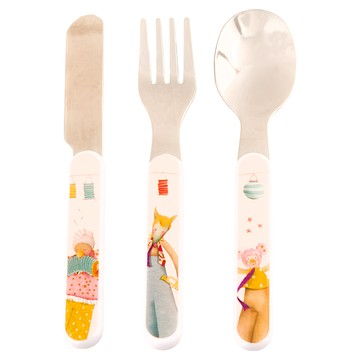 Moulin Roty 安全餐具禮盒 Set 三件組  粉紅色  湯匙、叉子、勺子  1組