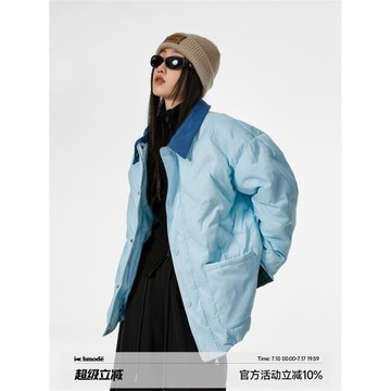 ICH MODE美式復古藍色棉服女2025新款秋冬季夾棉輕薄棉襖棉衣外套