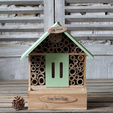 美式鄉村益蟲屋壁掛裝飾花盆實木做舊花園庭院壁掛瓢蟲蜜蜂1入