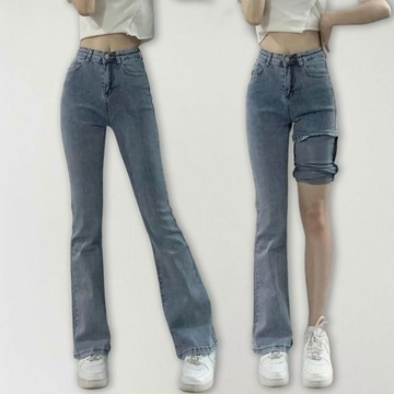 裁剪比例剛剛好高腰彈力微喇牛仔褲