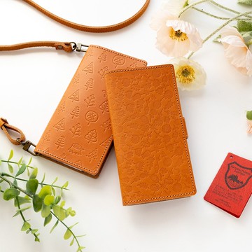 相容於所有型號智慧型手機外殼，筆記本風格，牛仔褲[浮雕森林花]免費送貨，真皮智慧型手機單肩包 AG10K