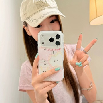 甜美線條蘋果適用17Promax手機殼iPhone16plus保護套15新款14大孔13硬殼12/11保護殼