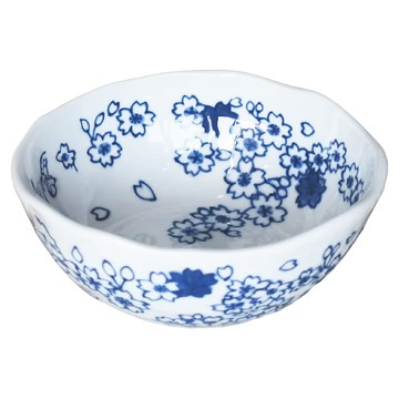 美濃燒 櫻吹雪 4吋圓缽-日本製  櫻吹雪 白色 + 藍色  1個