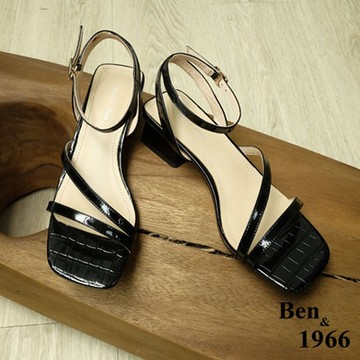 Ben&1966高級頭層牛漆皮經典百搭低跟涼鞋-黑(226091)