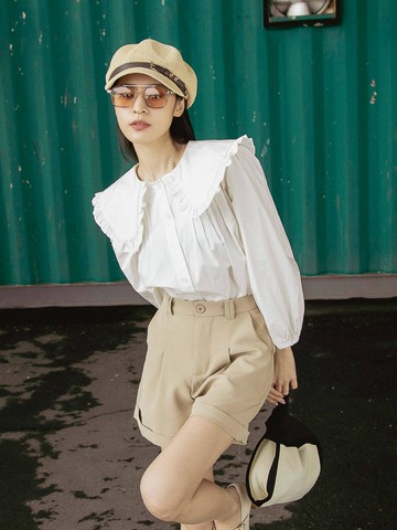 荷葉領縮口泡泡袖長襯