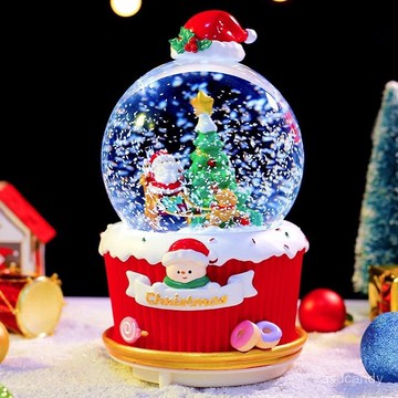 【臺灣-出貨】聖誕老人水晶球雪花飄雪音樂盒髮光旋轉八音盒擺件兒童聖誕節禮物