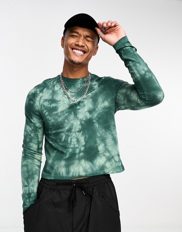 ASOS DESIGN skinny long sleeve t-shirt in blue tie dye-Multi