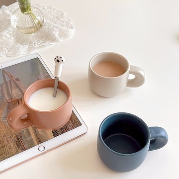 ins韓式咖啡杯 磨砂啞光質感牛奶杯帶把手陶瓷杯小清新高檔復古杯