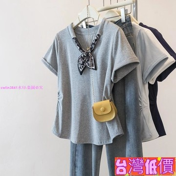 悅裳💎低價免運💎100KG大尺碼女裝 短袖上衣 短袖T恤 法式小香風上衣 女生上衣 夏天上衣 寬鬆T恤 大尺碼上衣