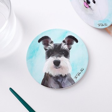 史納莎 雪納瑞 狗狗-圓型陶瓷吸水杯墊/動物/居家用品