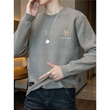 雪尼爾毛衣男加絨加厚款羊毛衫一體絨男裝上衣潮牌男士打底衫秋冬