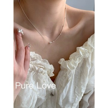 Pure Love樂芙 / 正韓 【N0897】韓系簡約S925通體純銀項鍊幾何蛇骨小圓珠不對稱鎖骨鏈 短項鏈