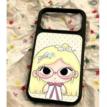 波點小女孩黑框iPhone17ProMax蘋果手機殼15/16軟殼網紅可愛日系X