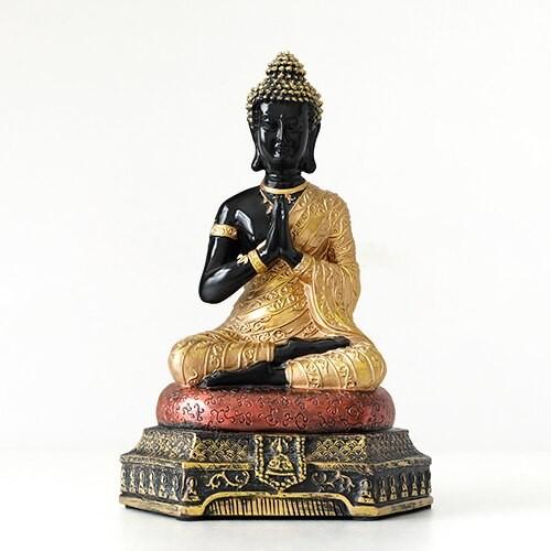 仏像 ブッダ 置物 彫刻 中国 仏教インテリア Gold with Black