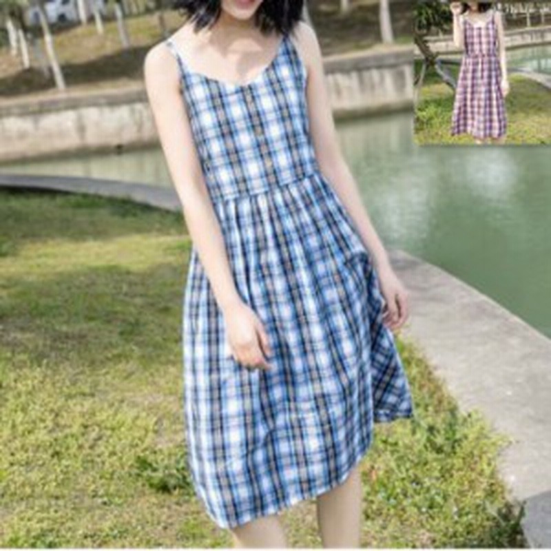 マドラスチェック ワンピース シャーリング キャミワンピ コットン リネン ミモレ 膝丈 フレアー Aライン タンク ワンピース カジュアル 通販 Lineポイント最大1 0 Get Lineショッピング