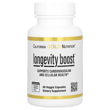 California Gold Nutrition, Longevity Boost 含反式白藜蘆醇、橄欖葉提取物、葡萄提取物混合物和中鏈甘油三酯，60 粒素食膠囊