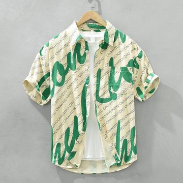 潮牌滿印短袖花襯衫街頭寬松時尚夏威夷風百搭夏季男休閑純棉襯衣