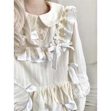 H&E自制 新品森系蝴蝶結拼接棉麻上衣