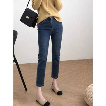 女士加絨牛仔褲春秋煙管直筒褲窄版顯瘦九分彈力時尚韓版2025修身