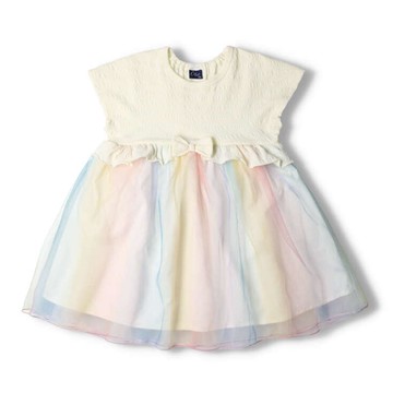 akachan honpo - 彩虹薄紗洋裝-米白色