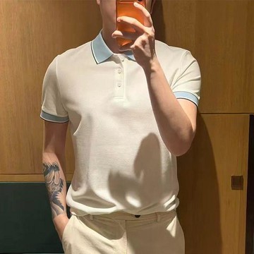 男士大尺碼POLO衫 商務休閒短袖上衣 商務休閒P衫男士夏季潮流撞色翻領短袖高級感修身痞帥帶領T恤0809
