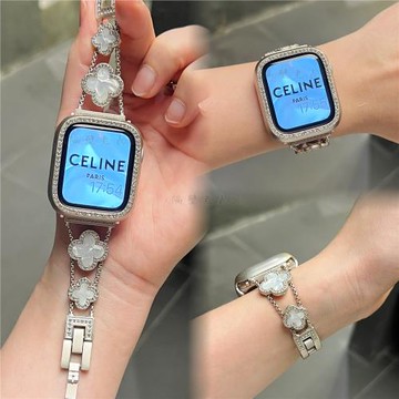 適用蘋果手表帶Apple watchS10四葉金屬鏈幸運草創意iwatchse星光