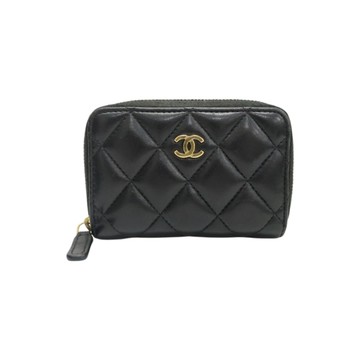 CHANEL 香奈兒 黑色羊皮 拉鏈 零錢包 【二手名牌BRAND OFF】