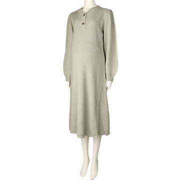 akachan honpo - 長袖亨利領針織洋裝-綠色